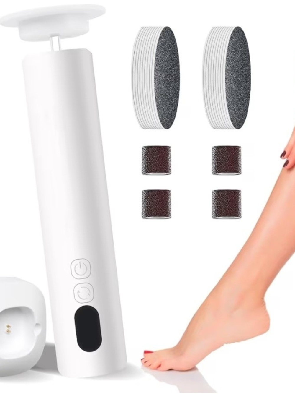 Electric Foot Callus Remover with Replacement Heads - White